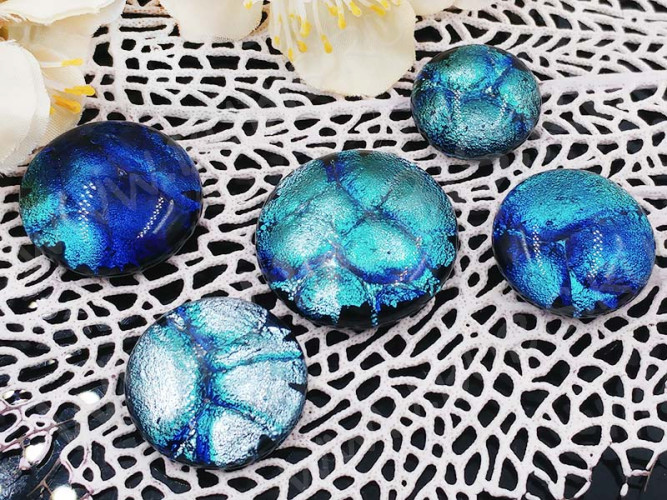 Кабошон Фьюзинг 037 Круглый 14-22мм Дихроик на черном Серебристо-голубой Рельеф FC