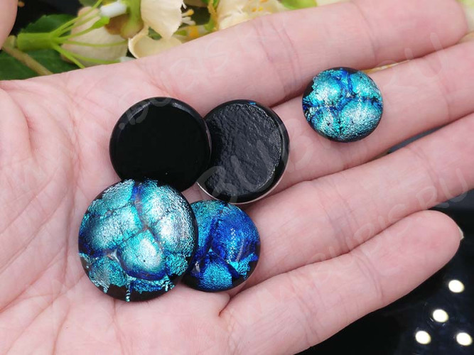 Кабошон Фьюзинг 037 Круглый 14-22мм Дихроик на черном Серебристо-голубой Рельеф FC