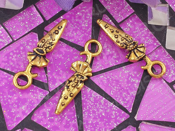 Подвеска Зонтик 01 двусторонняя 25,5*7*3мм античное золото (литьё)