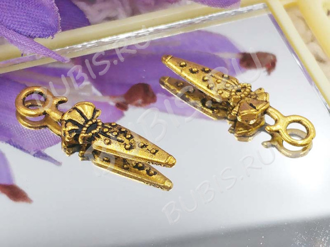 Подвеска Зонтик 01 двусторонняя 25,5*7*3мм античное золото (литьё)