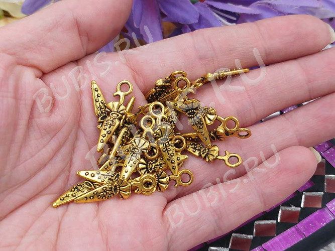 Подвеска Зонтик 01 двусторонняя 25,5*7*3мм античное золото (литьё)