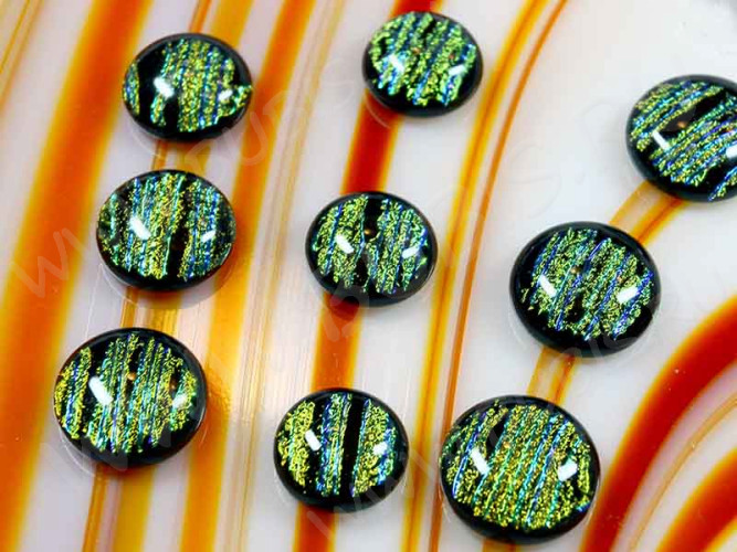 Кабошон Фьюзинг 010 Круглый 12-17мм Дихроик на черном Оранжево-желтый Полосы UBF