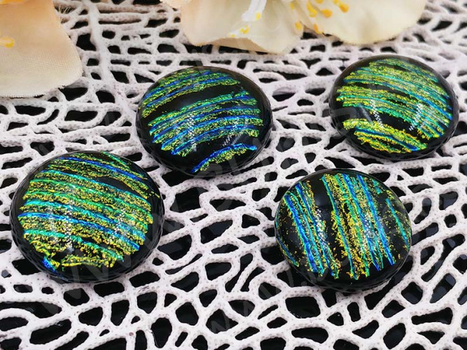 Кабошон Фьюзинг 010 Круглый 12-17мм Дихроик на черном Оранжево-желтый Полосы UBF