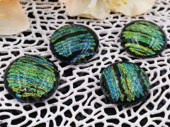 Кабошон Фьюзинг 010 Круглый 12-17мм Дихроик на черном Оранжево-желтый Полосы UBF