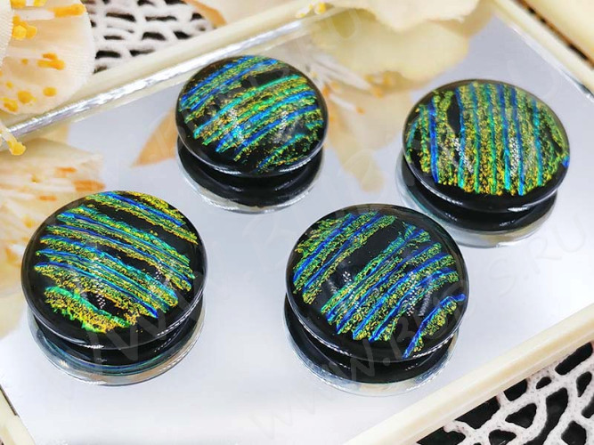 Кабошон Фьюзинг 010 Круглый 12-17мм Дихроик на черном Оранжево-желтый Полосы UBF