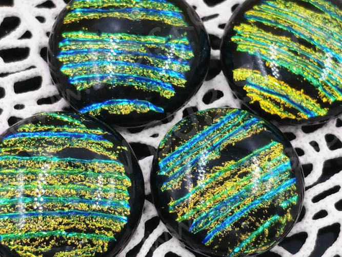 Кабошон Фьюзинг 010 Круглый 12-17мм Дихроик на черном Оранжево-желтый Полосы UBF