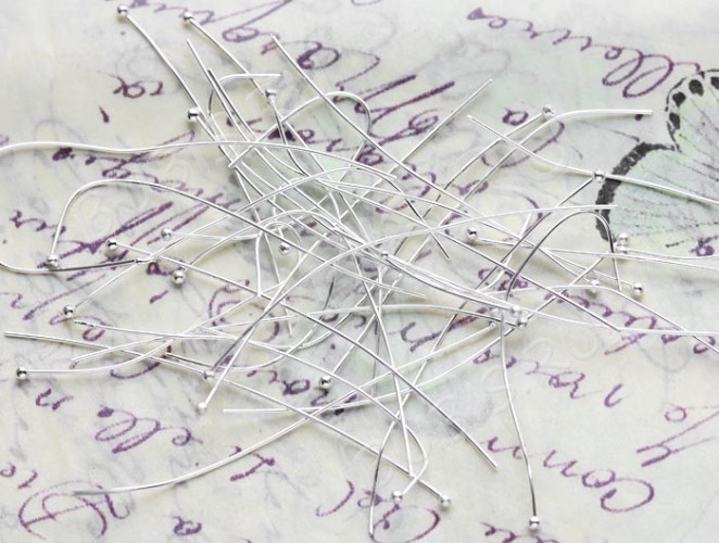 (СКИДКИ!!!) Штифт с ШАРИКОМ 50*0,5мм серебристый (Brass) (50шт.)