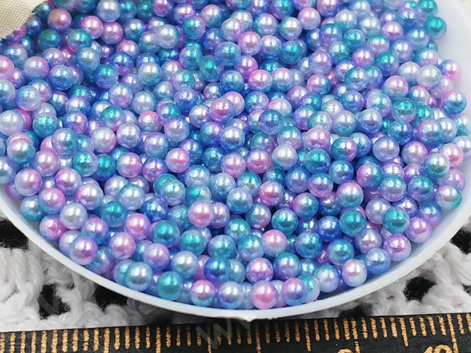 Наполнение для смолы и бутылочек 109 шарики без отверстий 3мм жемчужные сине-голубо-розовые (декор) (100шт.)