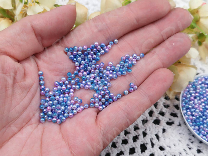 Наполнение для смолы и бутылочек 109 шарики без отверстий 3мм жемчужные сине-голубо-розовые (декор) (100шт.)