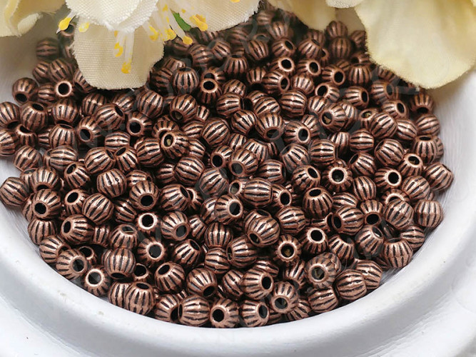 (СКИДКИ!!!) Бусина 093 биконус полосатый 4*3,8мм античная медь (литьё) (50шт.)