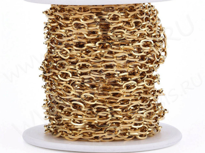 Цепочка S17-G Ювелирная сталь 6,7*3,8мм золотистая (Хирургическая сталь) (50см)