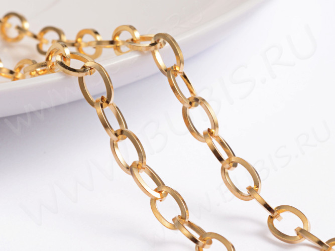 Цепочка S17-G Ювелирная сталь 6,7*3,8мм золотистая (Хирургическая сталь) (50см)