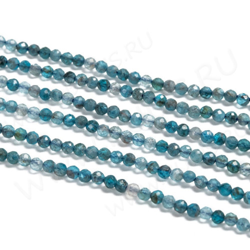 (ОПТ) Бусина округлая ГРАНЁНАЯ "каменный бисер" 2мм Апатит (камни LUX) (НИТЬ)