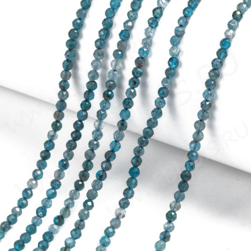 (ОПТ) Бусина округлая ГРАНЁНАЯ "каменный бисер" 2мм Апатит (камни LUX) (НИТЬ)