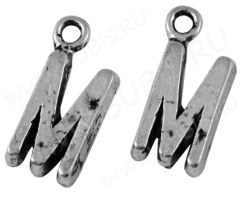 Подвеска буква "M" 16*7,5*2мм античное серебро (литьё)