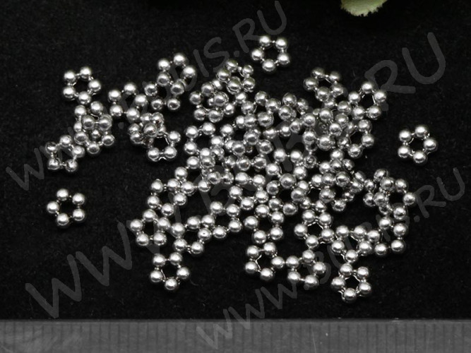 (СКИДКИ!!!) Рондели 052 шарики Дейзи цветочек 4,5*4,5*1,5мм античное серебро (литьё) (50шт.)