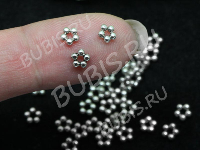 (СКИДКИ!!!) Рондели 052 шарики Дейзи цветочек 4,5*4,5*1,5мм античное серебро (литьё) (50шт.)