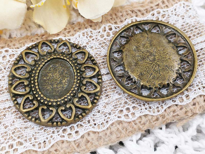 Подвеска-сеттинг Овал 07 (сеттинг 15*12мм) 33*32,5*2,2мм античная бронза (литьё)