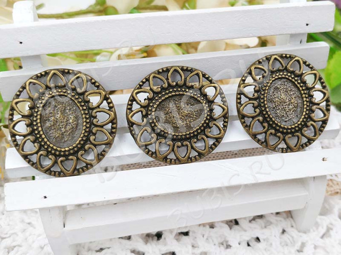 Подвеска-сеттинг Овал 07 (сеттинг 15*12мм) 33*32,5*2,2мм античная бронза (литьё)