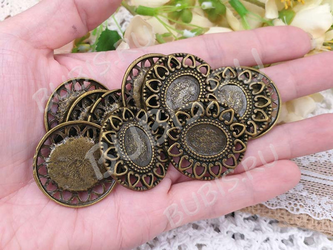 Подвеска-сеттинг Овал 07 (сеттинг 15*12мм) 33*32,5*2,2мм античная бронза (литьё)