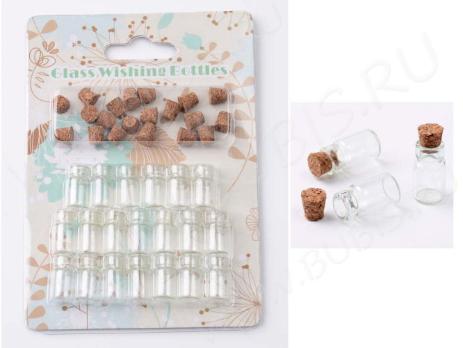 (БЛИСТЕР) Бутылочка 01 с пробкой 1мл 23*10*10мм прозрачная (стекло)(на блистере 20шт.)