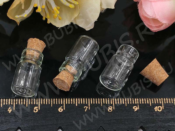 (БЛИСТЕР) Бутылочка 01 с пробкой 1мл 23*10*10мм прозрачная (стекло)(на блистере 20шт.)