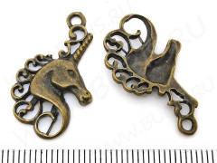 Подвеска Лошадь 11 Единорог 26*15*2,5мм античная бронза (литьё)