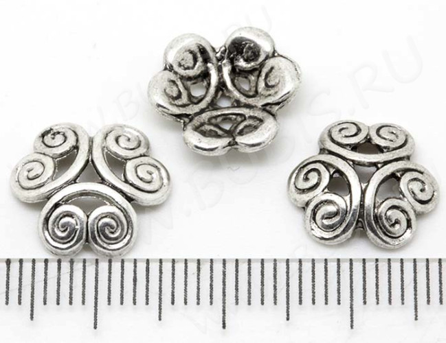 (СКИДКИ!!!) 131 Шапочка Завитки 12*11,5*3,2мм античное серебро (литьё) (10шт)