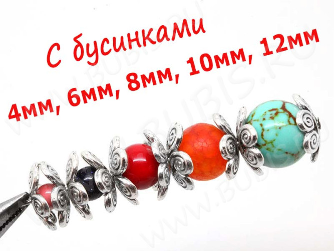 (СКИДКИ!!!) 131 Шапочка Завитки 12*11,5*3,2мм античное серебро (литьё) (10шт)