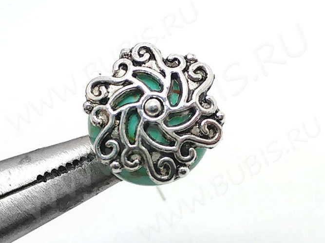 (СКИДКИ!!!) 225 Шапочка ажурная 13,5*13*2,8мм античное серебро (литьё) (10шт.)