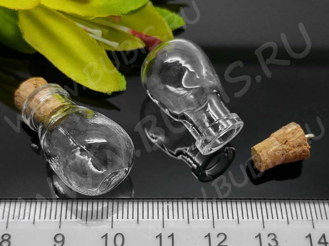 Бутылочка 67 фигурная с пробкой и штифтом Колбочка 25*15*15мм прозрачная (стекло)