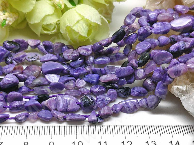 (ОПТ) Бусина каменная Бесформенная 14 5-10*4-7мм Чароит натуральный (камни) (НИТЬ 20см)