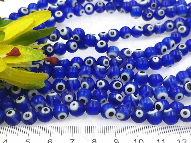(ОПТ) Бусина с глазом 09 Кузмунчок округлая 8мм синяя (Lampwork) (НИТЬ)