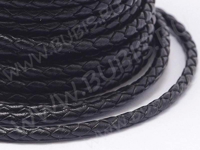 Шнур кожаный 50 плетёный круглый 6мм чёрный (20СМ!!!)
