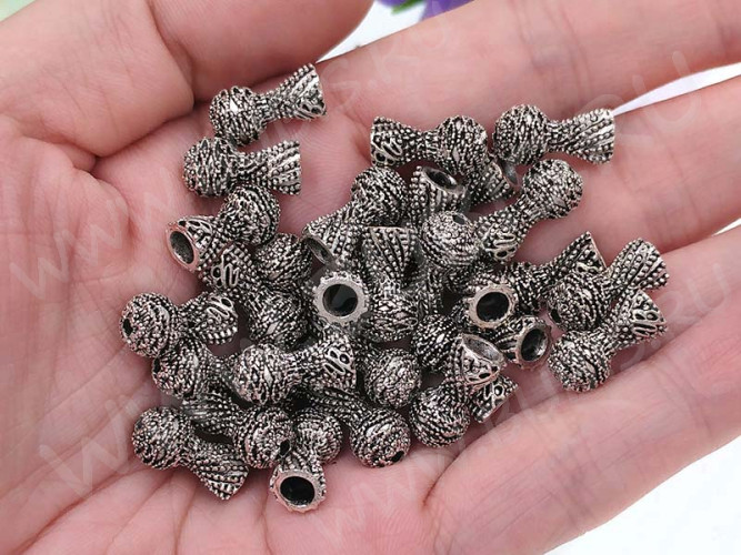 248 Шапочка Конус башня концевик 14*7,5*7,5мм античное серебро (литьё)