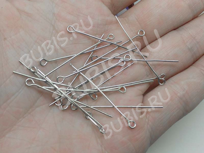 (ОПТ) Штифт с петлёй 35*0,7мм цвет никель (Iron) (100гр)