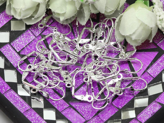 (СКИДКИ!!!) Швензы с французским замком №43 "Ракушка" 18*10мм серебристые (Brass) (10 пар)