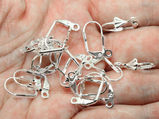 (СКИДКИ!!!) Швензы с французским замком №43 "Ракушка" 18*10мм серебристые (Brass) (10 пар)