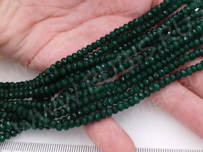 Бусина каменная Рондель 21 ГРАНЁНЫЙ 4*4*2,5мм Кварц тонированный т.зелёный (камни) (10шт.)