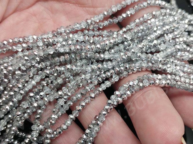 (ОПТ) Бусина кристалл гранёный абакус 3*3*2мм прозрачно-серебристый непрозрачный (имитация Сваровски) (5 НИТЕЙ)