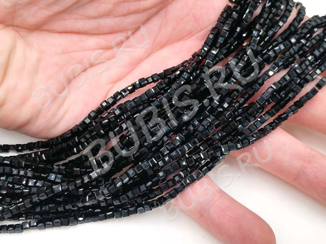 (ОПТ) Бусина кристалл гранёный Кубик 2,5*2,5*2мм чёрный непрозрачный (имитация Сваровски) (НИТЬ)