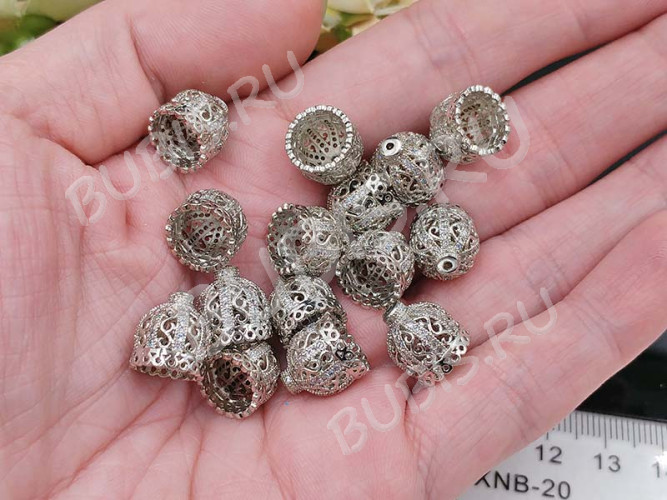 Концевик 082 Корона коннектор с инкрустацией 11,5*10,5*10,5мм цвет платины и прозрачный (Milano LUX) (Brass и фианиты)