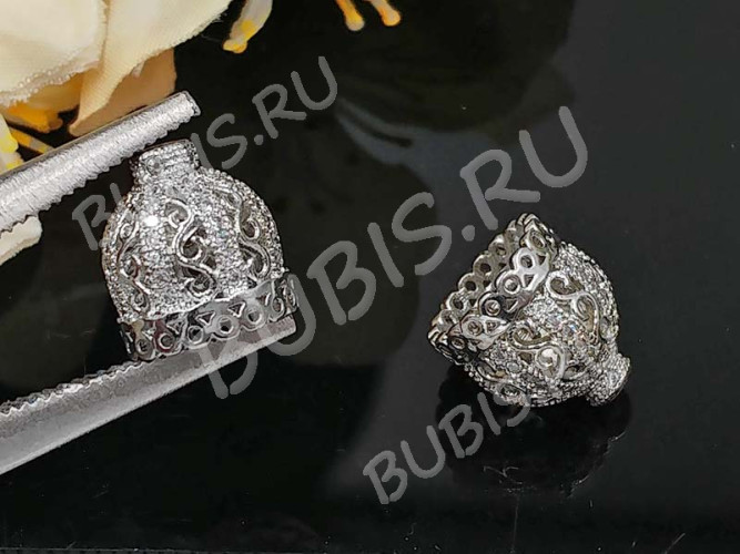 Концевик 082 Корона коннектор с инкрустацией 11,5*10,5*10,5мм цвет платины и прозрачный (Milano LUX) (Brass и фианиты)