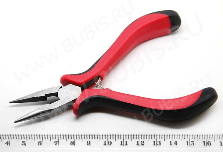 Тонкогубцы (утконосы короткие) 05 без бороздок, с кусачками 130мм с красно-чёрными ручками (инструменты для бижутерии)