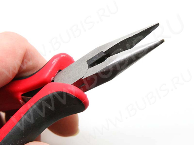 Тонкогубцы (утконосы короткие) 05 без бороздок, с кусачками 130мм с красно-чёрными ручками (инструменты для бижутерии)