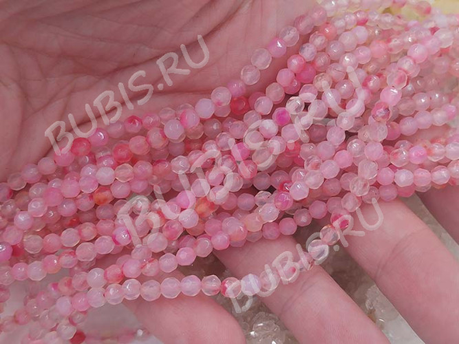 (ОПТ) Бусина округлая ГРАНЁНАЯ 4мм Кварц тонированный розово-яр.розовый (камни) (НИТЬ)