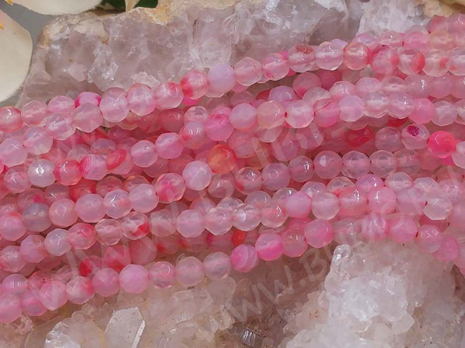 (ОПТ) Бусина округлая ГРАНЁНАЯ 4мм Кварц тонированный розово-яр.розовый (камни) (НИТЬ)
