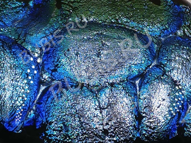 Кабошон Фьюзинг 037 Прямоугольный 34*26*8мм Дихроик на черном Серебристо-голубой Рельеф FC