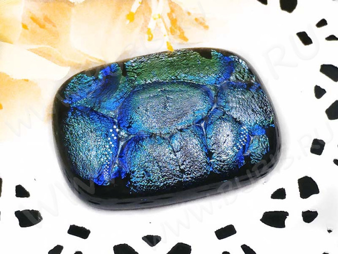 Кабошон Фьюзинг 037 Прямоугольный 34*26*8мм Дихроик на черном Серебристо-голубой Рельеф FC