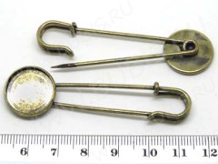 Основа (заготовка) для броши №36 Булавка с сеттингом 16мм 64*18*4,5мм античная бронза (Brass и Iron)